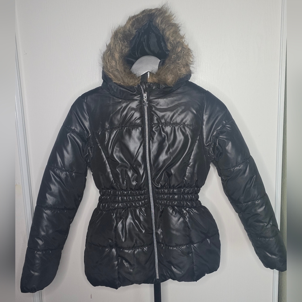 1881 Rothschild Kids Black Puffer Jacket with Faux Fur Trim